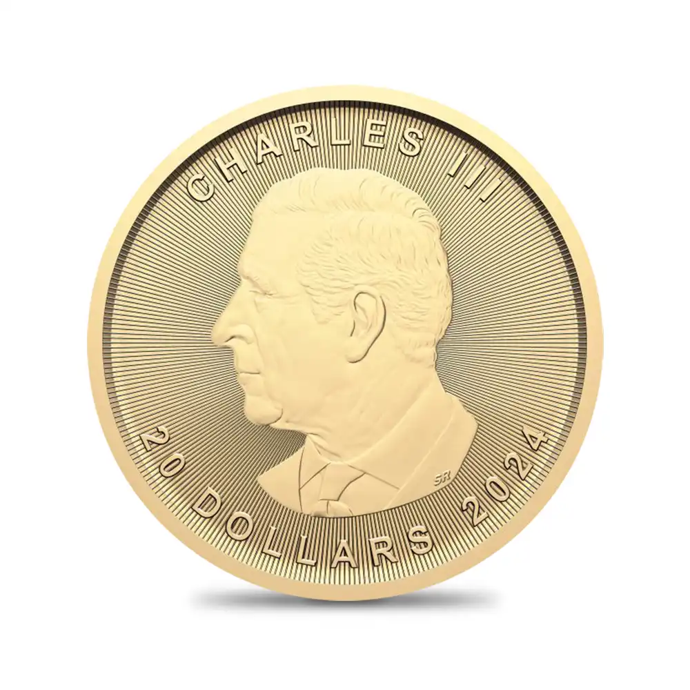 地金型3：4139 カナダ 2024 チャールズ3世 メイプルリーフ 20ドル 1/2オンス 地金型金貨 【1枚】
