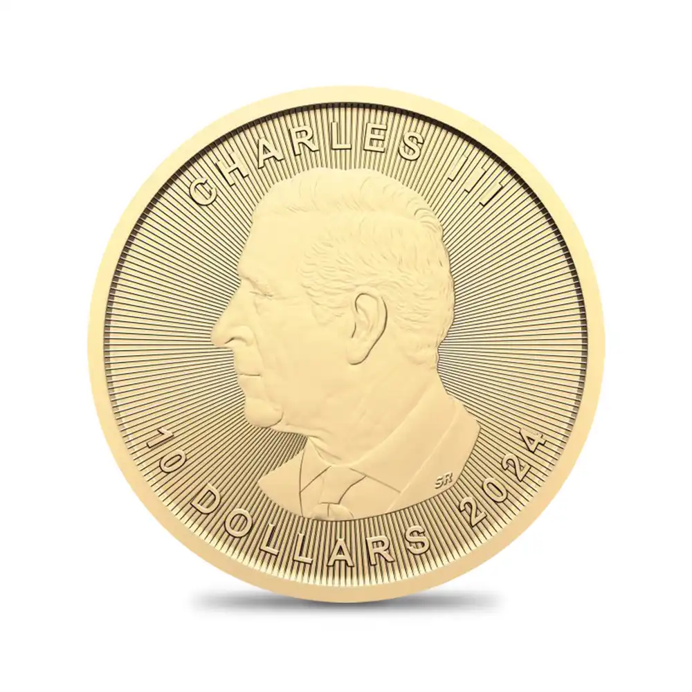 地金型3：4140 カナダ 2024 チャールズ3世 メイプルリーフ 10ドル 1/4オンス 地金型金貨 【1枚】