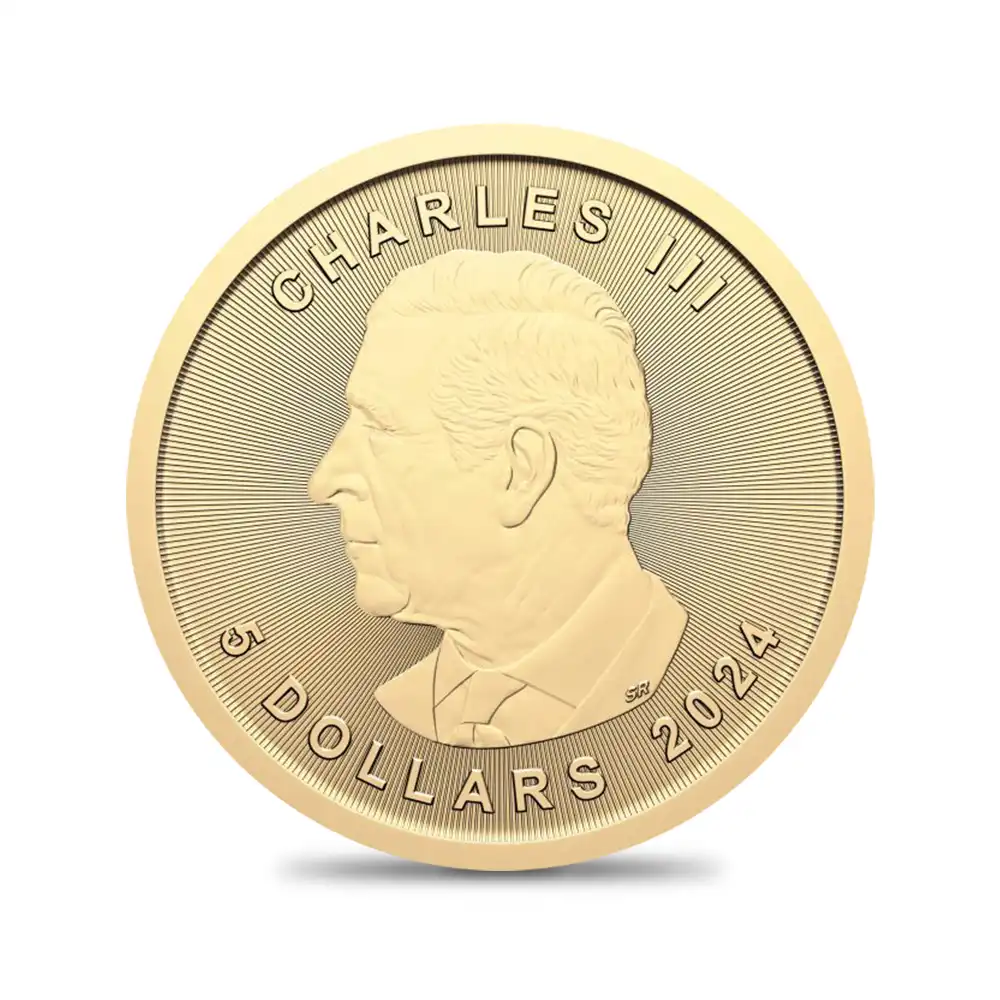地金型3：4141 カナダ 2024 チャールズ3世 メイプルリーフ 5ドル 1/10オンス 地金型金貨 【1枚】