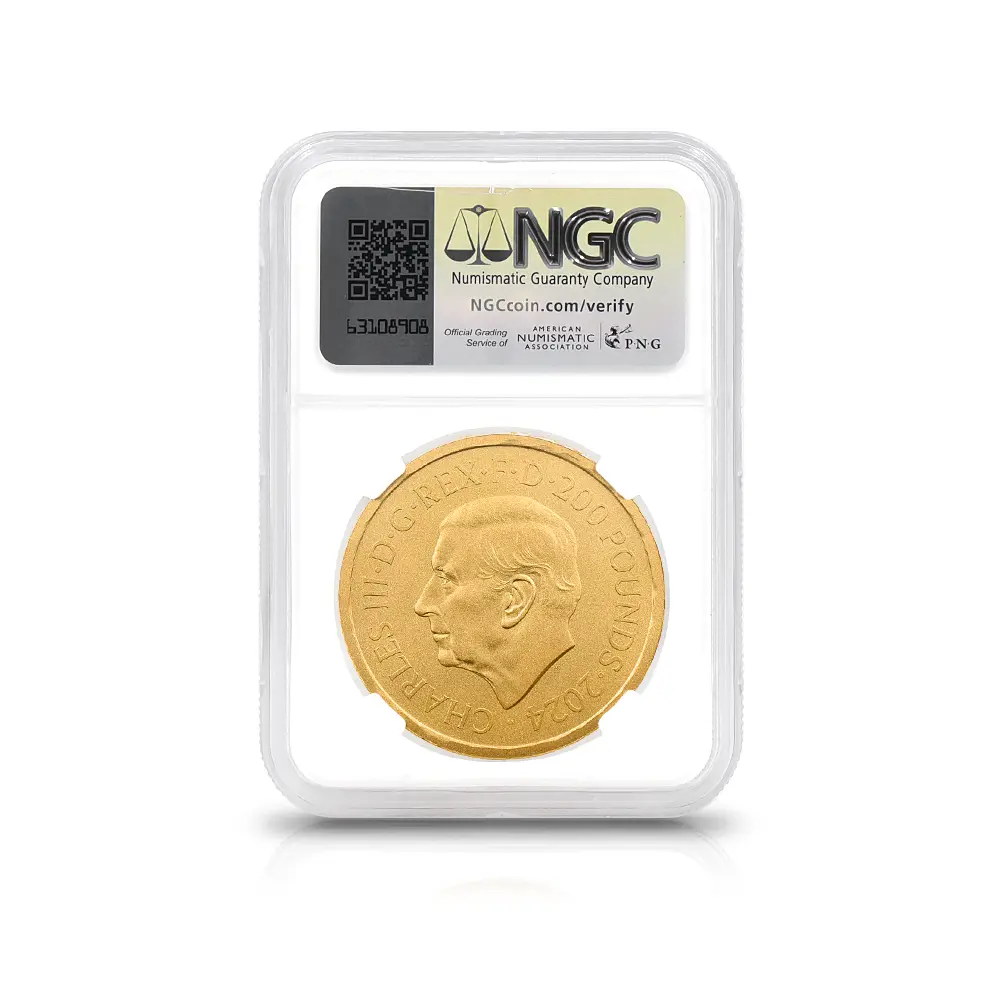 モダンコイン5：5378 2024 チャールズ3世 ピストルッチ作聖ジョージ竜退治 200ポンド2オンス金貨 マットプルーフ仕上げ ファーストリリース NGC PF70MATTE 箱付き