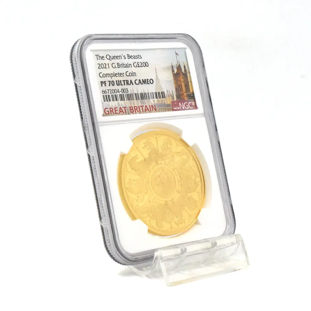 モダンコイン6：6835 イギリス 2021 エリザベス2世 クイーンズビースト コンプリーター 英国王室の十大守護獣 200ポンド2オンス金貨 NGC PF70UC