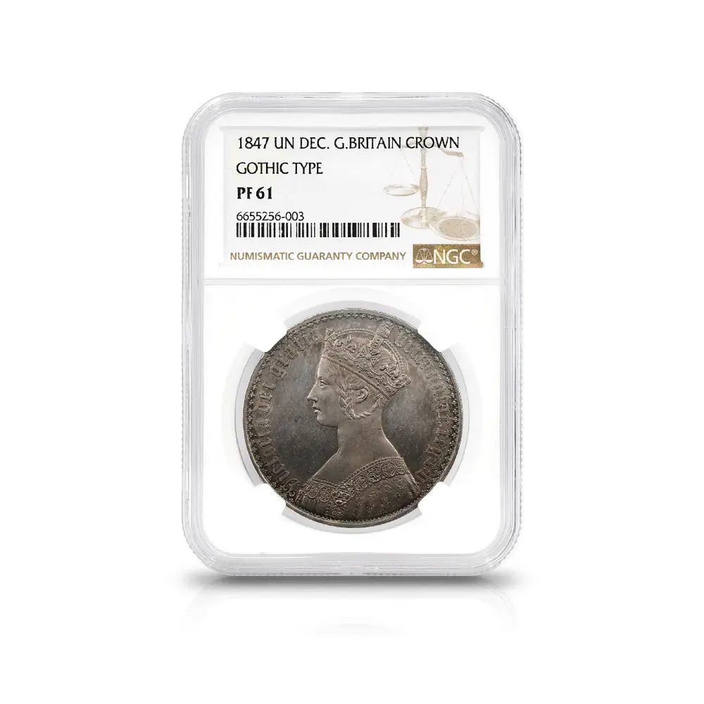 アンティークコイン4：5382 1847 ヴィクトリア女王 ゴチッククラウン銀貨 アンデシモエッジ NGC PF61
