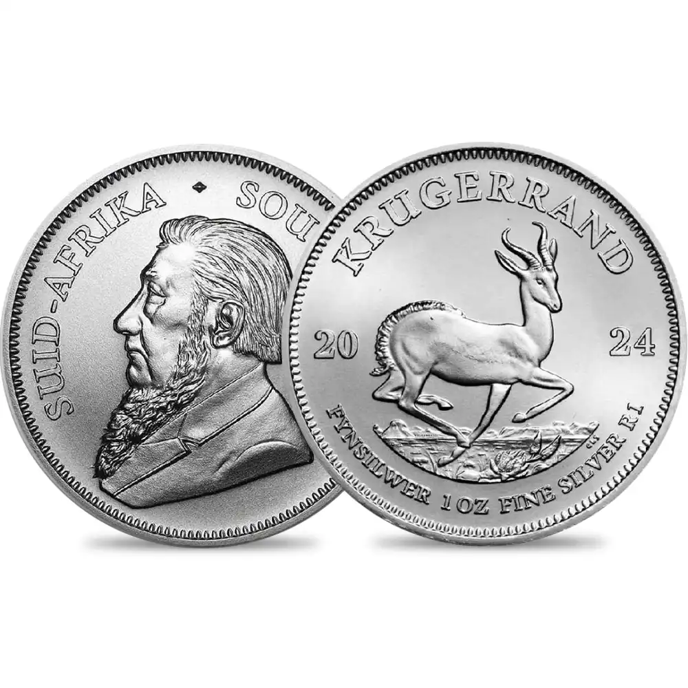 地金型4：4154 南アフリカ 2024 クルーガーランド 1ランド 1オンス 銀貨 【1枚】 (コインケース付き)