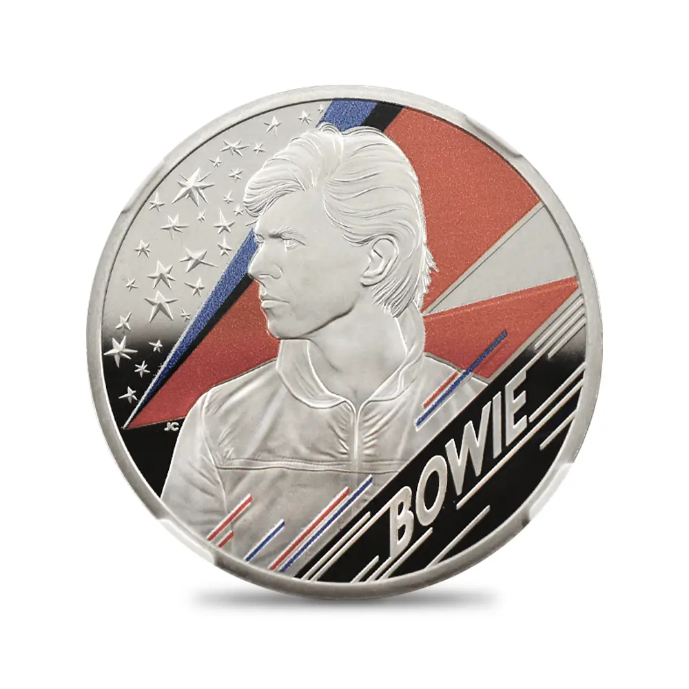 モダンコイン2：6837 イギリス 2020 エリザベス2世 ミュージックレジェンド デヴィッド・ボウイ 2ポンド1オンスカラー銀貨 ファーストリリース NGC PF70UC エリザベス2世ラベル  箱付き