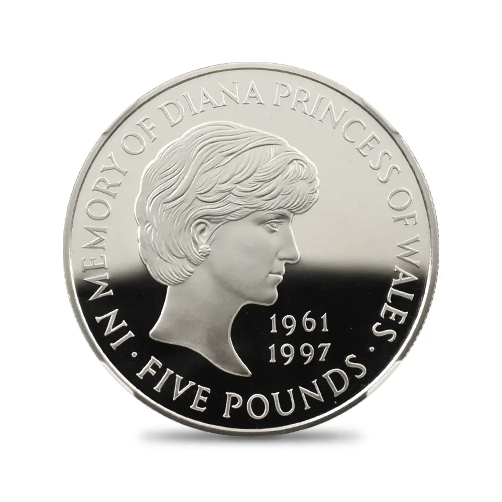 モダンコイン2：6840 イギリス 1999 エリザベス2世 ダイアナ妃追悼記念 5ポンド銀貨 NGC PF69UC 箱付き（外箱なし）