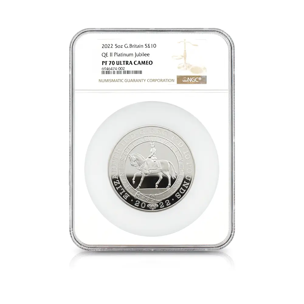 モダンコイン4：6841 イギリス 2022 エリザベス2世 即位70周年記念プラチナジュビリー 10ポンド5オンス銀貨 NGC PF70UC 説明書・COA付き
