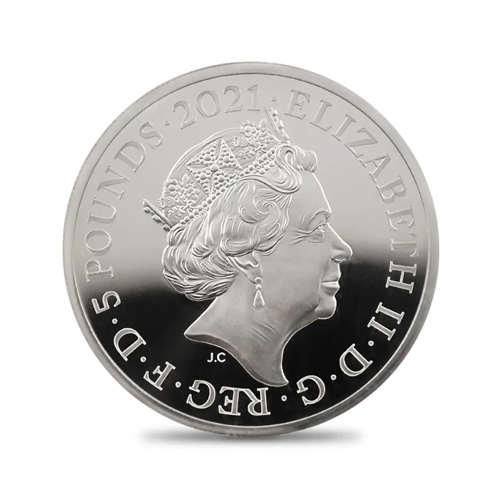 モダンコイン3：6838 イギリス 2021 エリザベス2世 ゴチッククラウン・ポートレート 5ポンド2オンス銀貨 ファーストリリース NGC PF70UC
