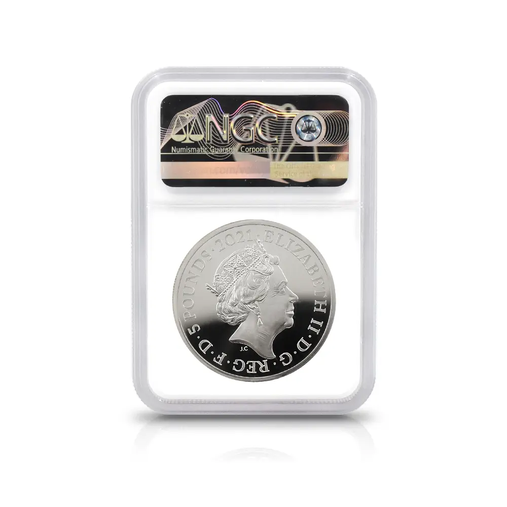 モダンコイン5：6838 イギリス 2021 エリザベス2世 ゴチッククラウン・ポートレート 5ポンド2オンス銀貨 ファーストリリース NGC PF70UC