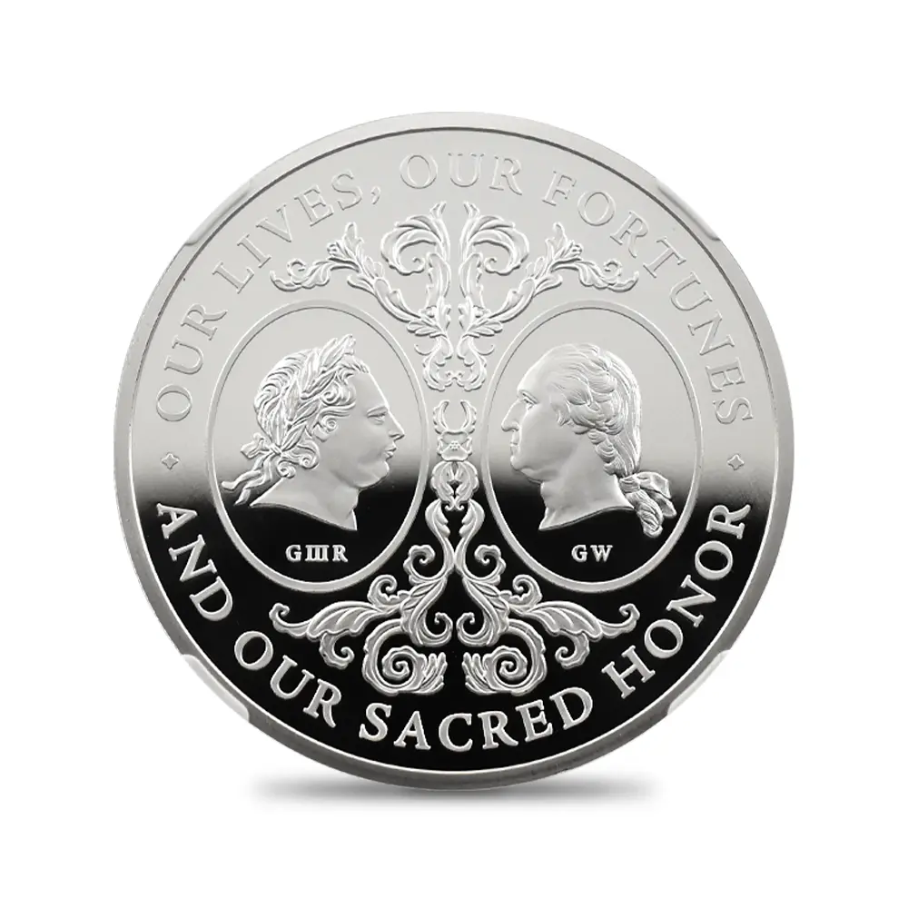 モダンコイン2:6237 イギリス 2025 チャールズ3世 アメリカ独立戦争250周年 ジョージ3世&ジョージ・ワシントン 2ポンド1オンス銀貨 ファーストリリース NGC PF68UC 箱付き