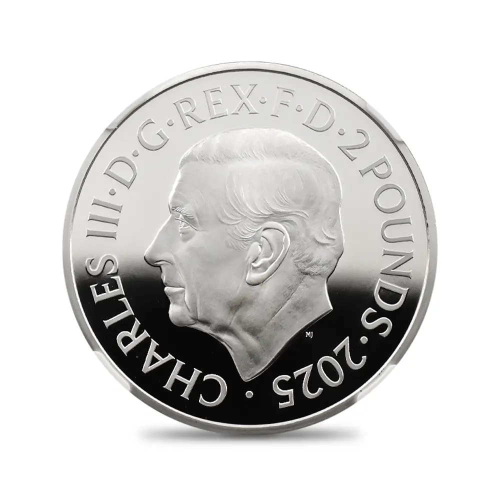 モダンコイン3:6237 イギリス 2025 チャールズ3世 アメリカ独立戦争250周年 ジョージ3世&ジョージ・ワシントン 2ポンド1オンス銀貨 ファーストリリース NGC PF68UC 箱付き