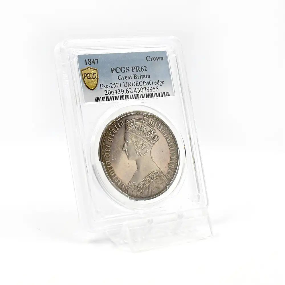 アンティークコイン6：4172 1847 ヴィクトリア女王 ゴチッククラウン銀貨 アンデシモエッジ Esc-2571 PCGS PR62