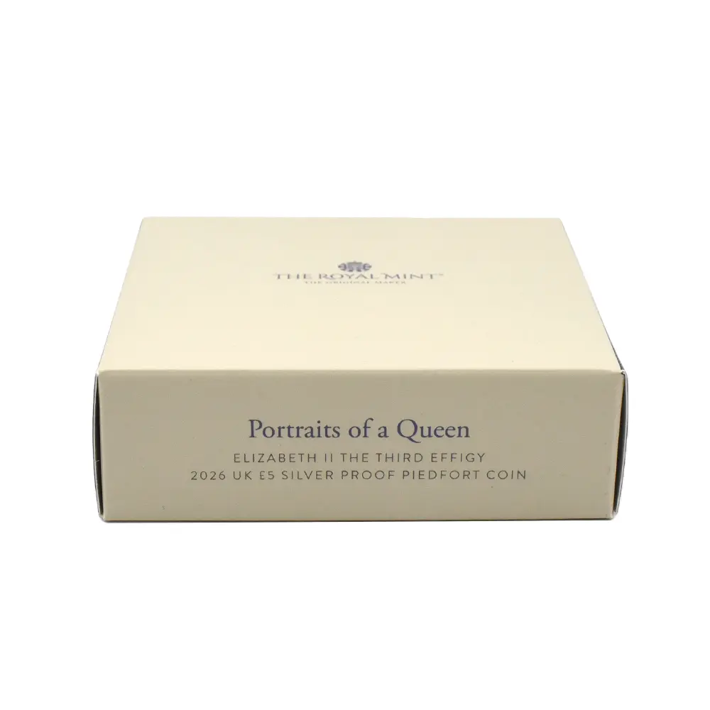 モダンコイン4：6609 イギリス 2026 チャールズ3世 エリザベス2世のコイン肖像シリーズ 第三弾 ミドルエリザベス 5ポンドプルーフピェフォー銀貨 未鑑定 箱付き