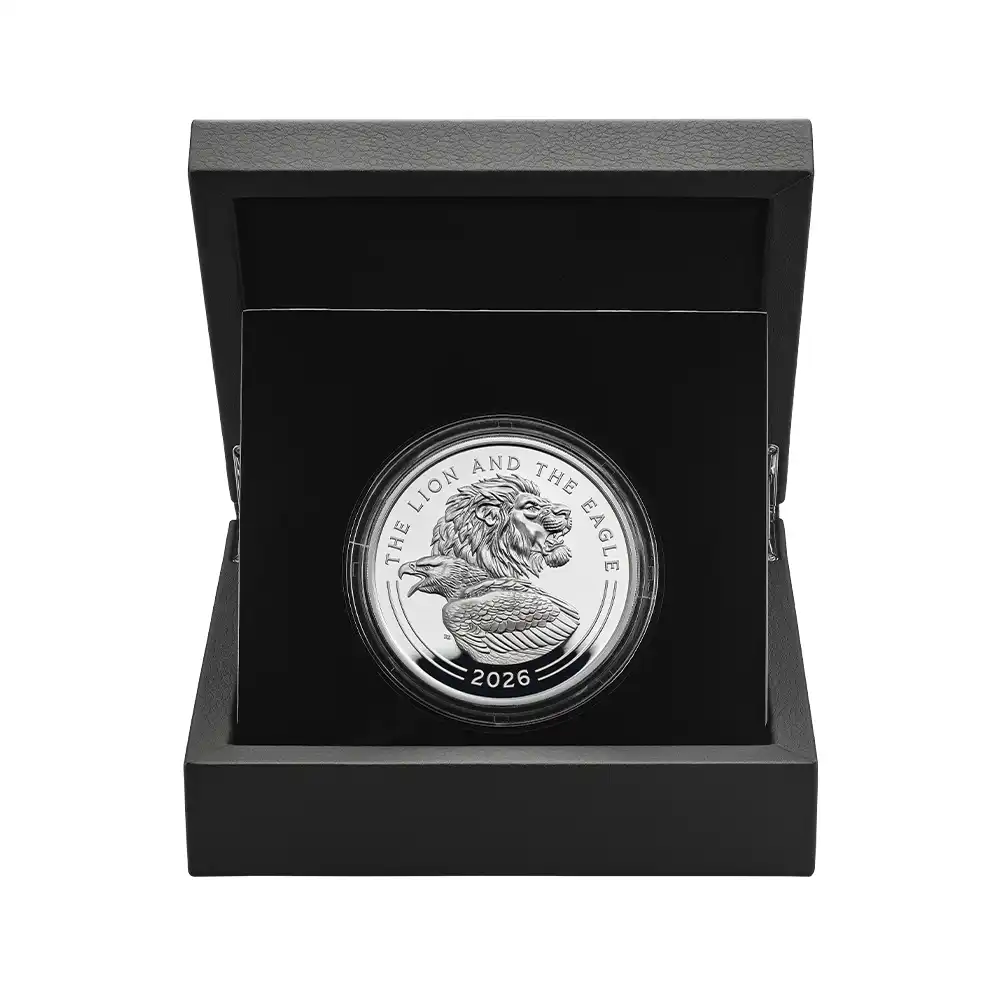モダンコイン5:6852 イギリス 2026 チャールズ3世 ライオン&イーグル 10ポンド5オンスプルーフ銀貨 未鑑定 箱付き【ご予約承り品】