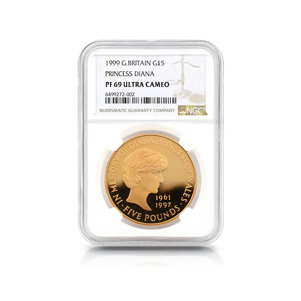 モダンコイン4：5424 1999 エリザベス2世 ダイアナ妃追悼記念 5ポンド金貨 NGC PF69UC 箱付き