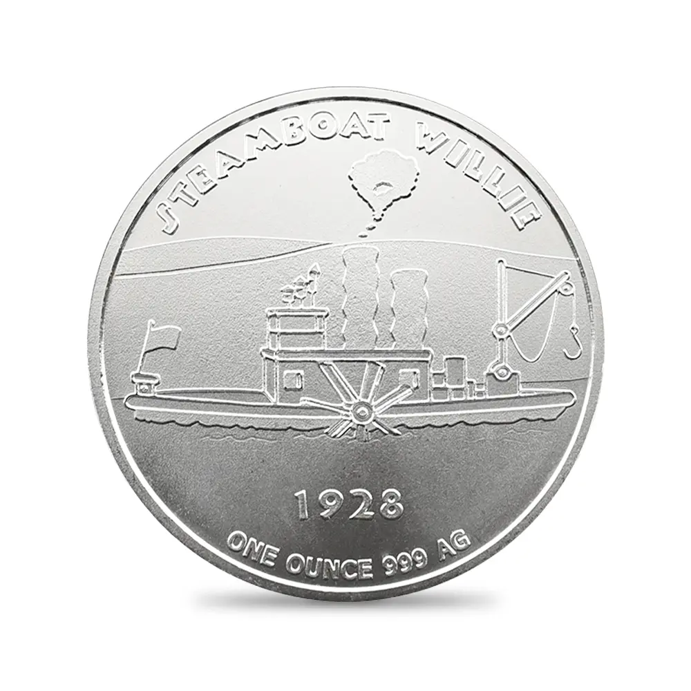 地金型3：6860 蒸気船ウィリー キャプテン  ミッキーマウス 1オンス BU銀メダル 【20枚】 (コインケース付き)