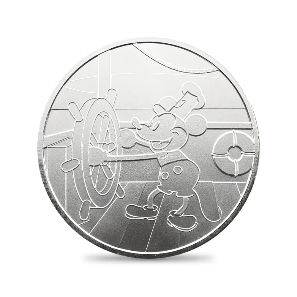 地金型2：6861 蒸気船ウィリー キャプテン  ミッキーマウス 1オンス BU銀メダル 【100枚】 (コインケース付き)