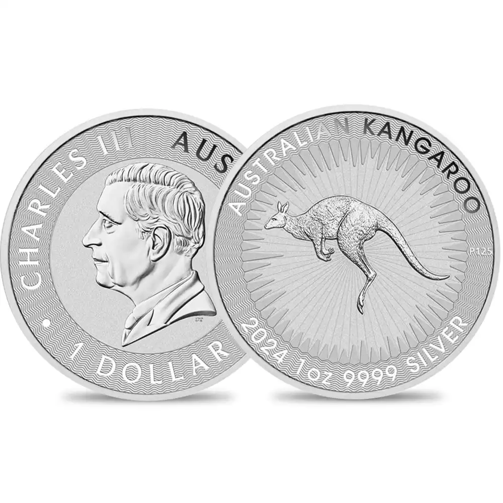 地金型4：4197 オーストラリア 2024 カンガルー 1ドル 1オンス 銀貨 【5枚】 (コインケース付き)