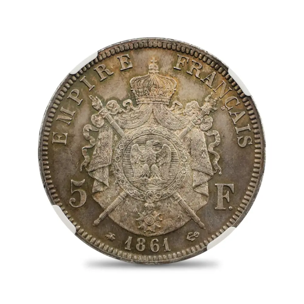 アンティークコイン3：4201 フランス 1861A ナポレオン3世 5フラン銀貨 NGC MS64