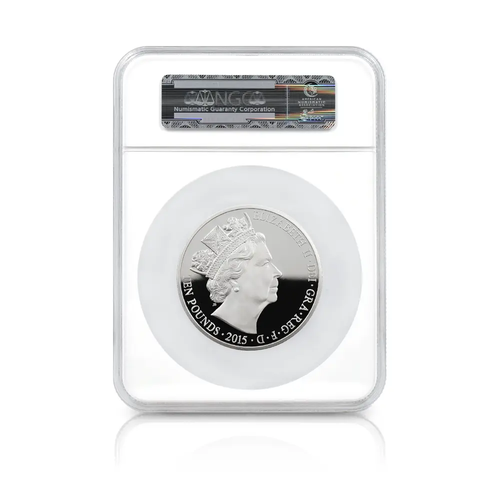 モダンコイン5:6863 イギリス 2015 エリザベス2世 最長在位記念 10ポンド5オンス銀貨 ファースト500ストラック NGC PF70UC 箱付き