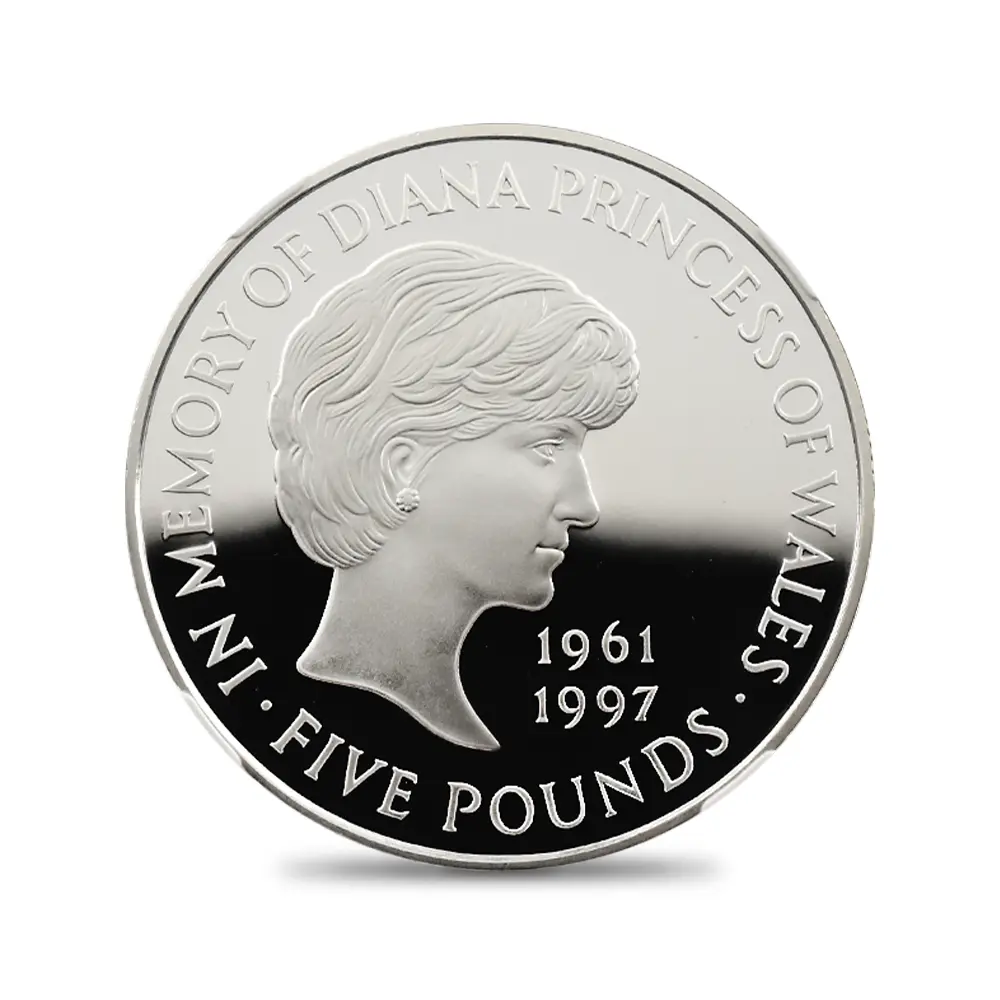 モダンコイン2:6865 イギリス 1999 エリザベス2世 ダイアナ妃追悼記念 5ポンド銀貨 NGC PF69UC 箱付き