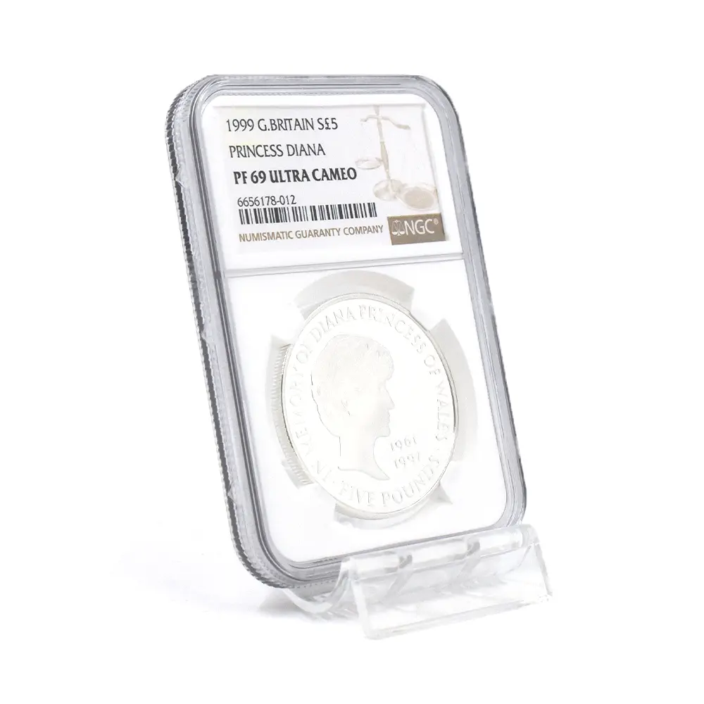 モダンコイン6:6865 イギリス 1999 エリザベス2世 ダイアナ妃追悼記念 5ポンド銀貨 NGC PF69UC 箱付き
