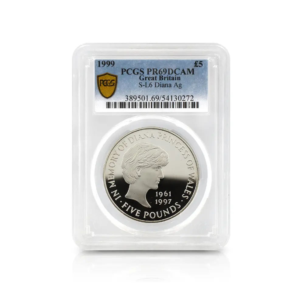 モダンコイン4：6866 イギリス 1999 エリザベス2世 ダイアナ妃追悼記念 5ポンド銀貨 PCGS PR69DC S-L6 箱付き