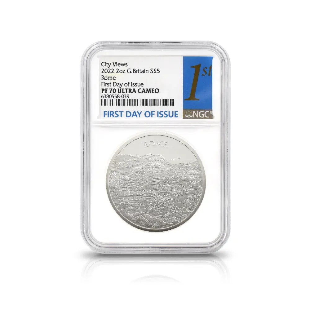 モダンコイン4：6869 イギリス 2022 エリザベス2世 都市景観シリーズ第2弾 ローマ 5ポンド2オンス銀貨 発行即日鑑定品 NGC PF70UC 箱付き