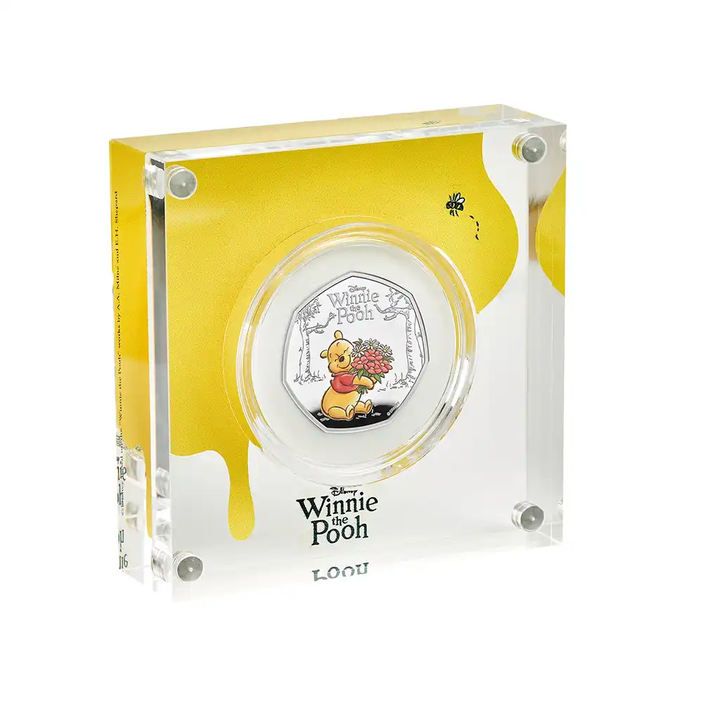 モダンコイン5:6855 イギリス 2026 チャールズ3世 くまのプーさん100周年記念 50ペンスプルーフカラー銀貨 未鑑定 箱付き【ご予約承り品】