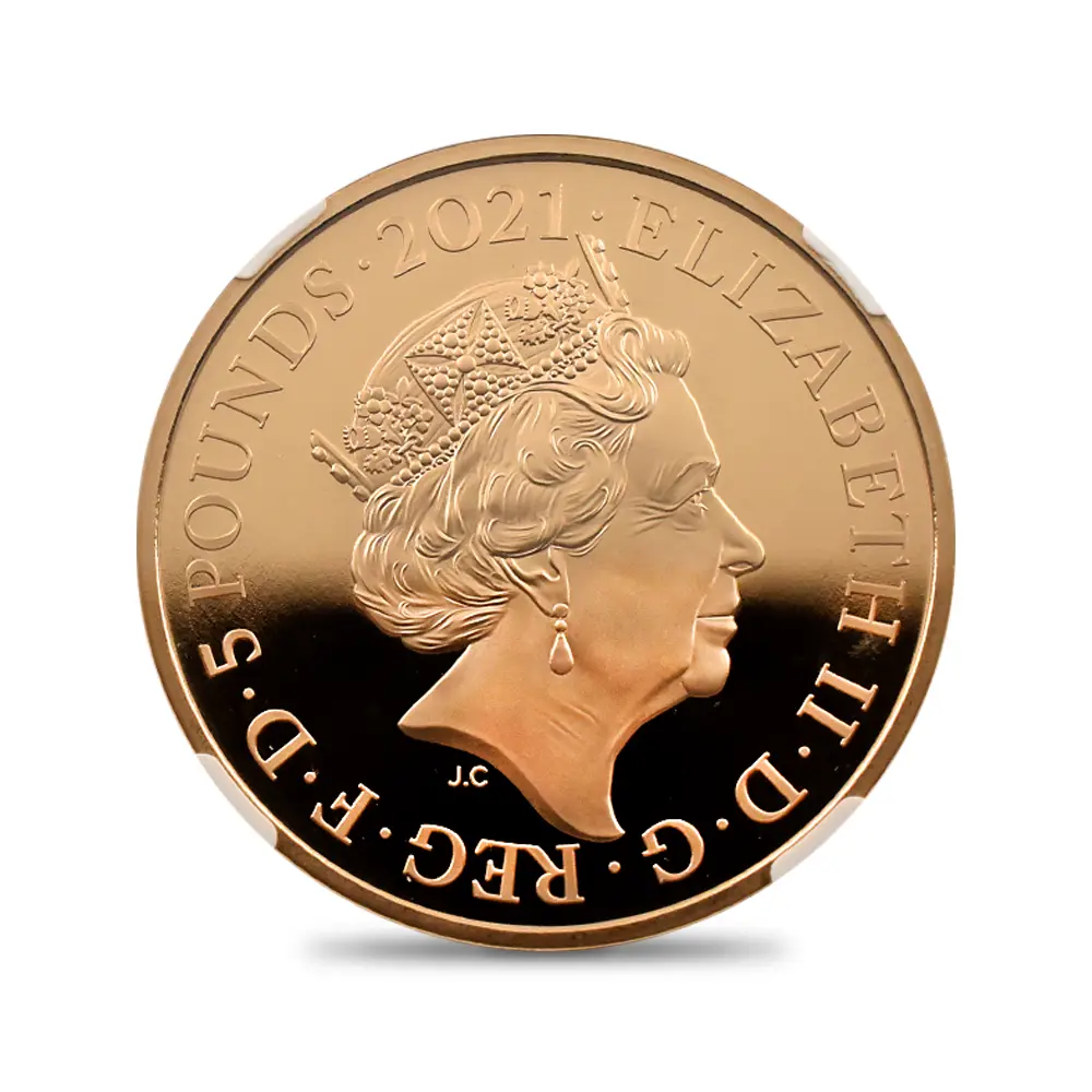 モダンコイン3:6871 イギリス 2021 エリザベス2世 女王生誕95周年記念 5ポンド金貨 ファーストリリース NGC PF69UC