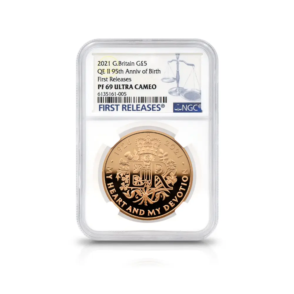 モダンコイン4:6871 イギリス 2021 エリザベス2世 女王生誕95周年記念 5ポンド金貨 ファーストリリース NGC PF69UC