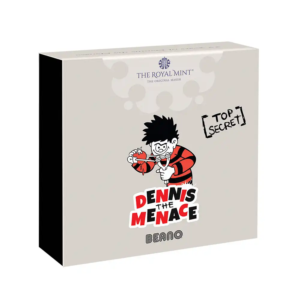 モダンコイン4:6874 イギリス 2026 チャールズ3世 わんぱくデニス75周年記念 50ペンスプルーフカラー銀貨 未鑑定 箱付き【ご予約承り品】