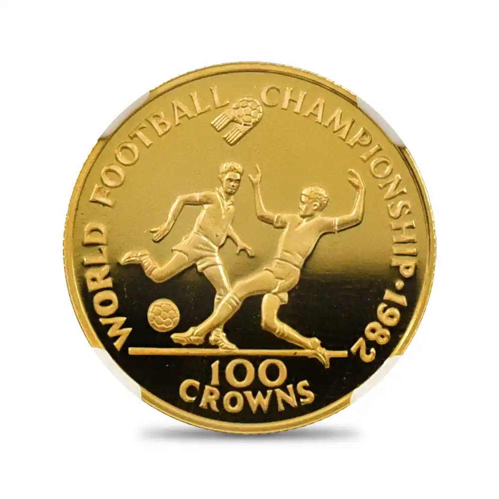 モダンコイン2：6882 タークス・カイコス諸島 1982 エリザベス2世 FIFAワールドカップ 100クラウン金貨 NGC PF69UC