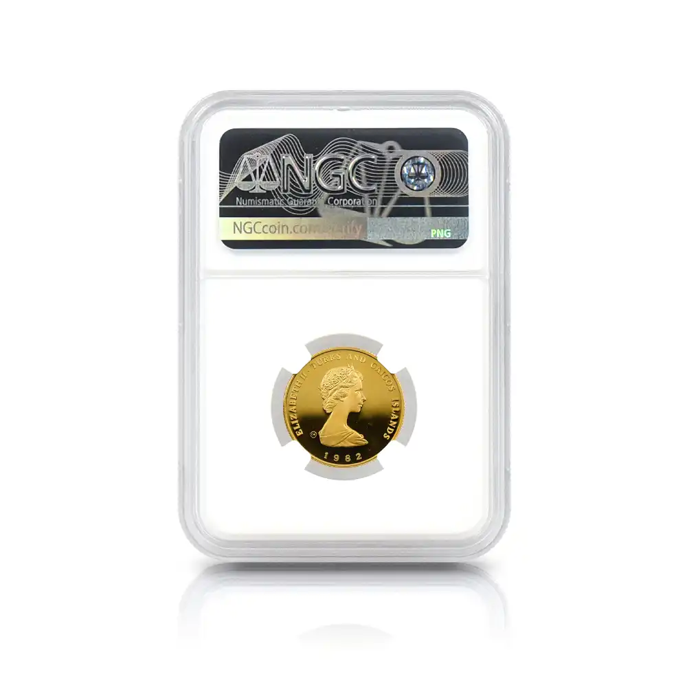 モダンコイン5：6882 タークス・カイコス諸島 1982 エリザベス2世 FIFAワールドカップ 100クラウン金貨 NGC PF69UC