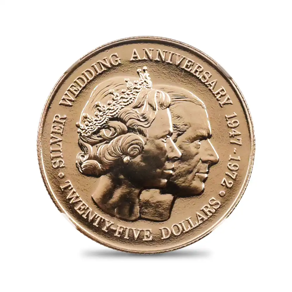 モダンコイン2:6883 ケイマン諸島 1972 エリザベス2世 御成婚25周年記念 25ドル金貨 NGC MS69DPL