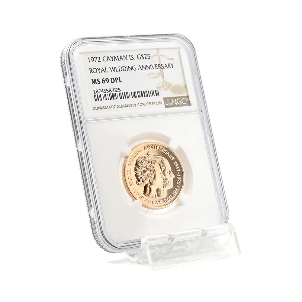 モダンコイン6:6883 ケイマン諸島 1972 エリザベス2世 御成婚25周年記念 25ドル金貨 NGC MS69DPL