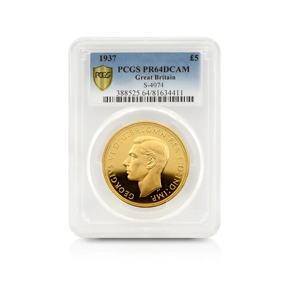 アンティークコイン4：5500 1937 ジョージ6世 聖ジョージ竜退治 5ポンド金貨 PCGS PR64DC S-4074