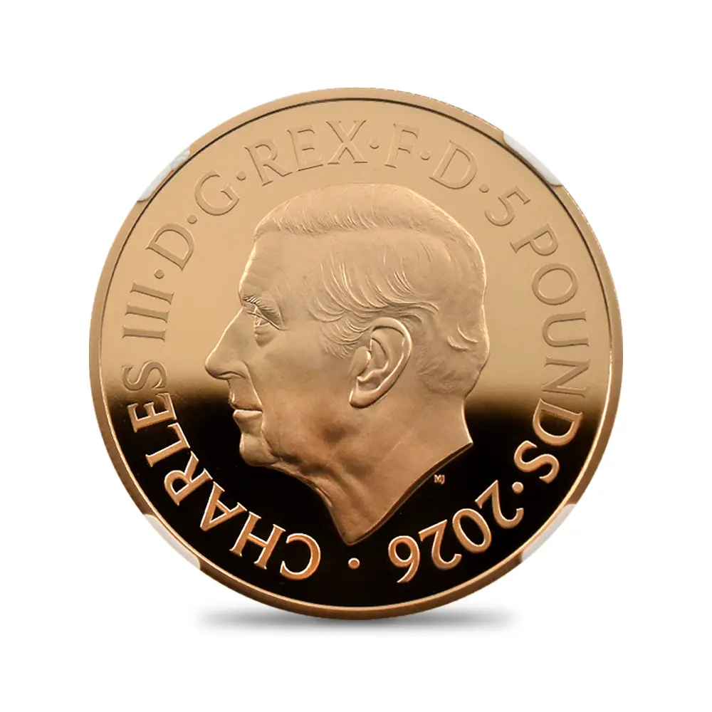 モダンコイン3:6886 イギリス 2026 チャールズ3世 エリザベス2世のコイン肖像シリーズ 第二弾 ヤングエリザベス 5ポンド金貨 ファーストリリース NGC PF70UC チャールズ3世ラベル 箱付き