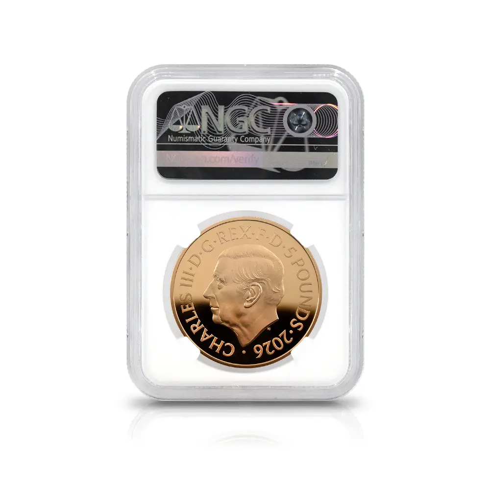 モダンコイン5:6886 イギリス 2026 チャールズ3世 エリザベス2世のコイン肖像シリーズ 第二弾 ヤングエリザベス 5ポンド金貨 ファーストリリース NGC PF70UC チャールズ3世ラベル 箱付き