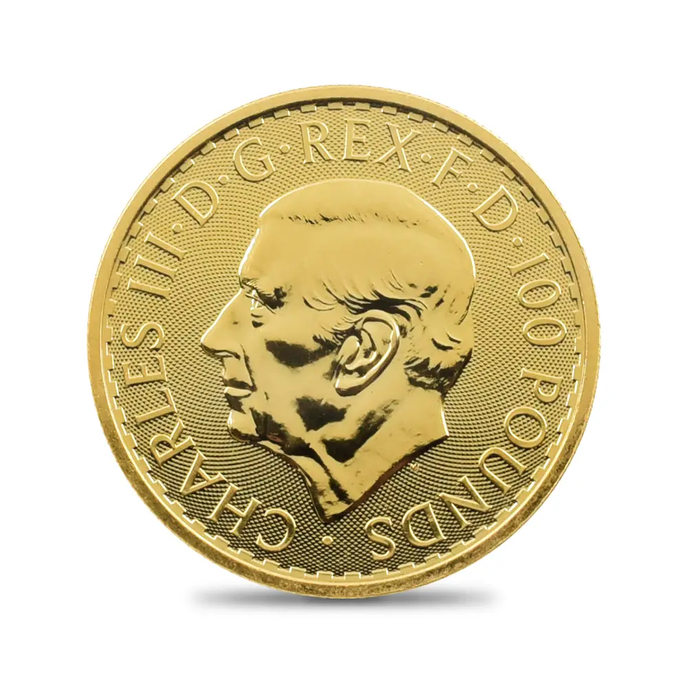 地金型3：3980 イギリス 2024 チャールズ3世 ブリタニア 100ポンド1オンス地金型金貨【1枚】 (コインケース付き)