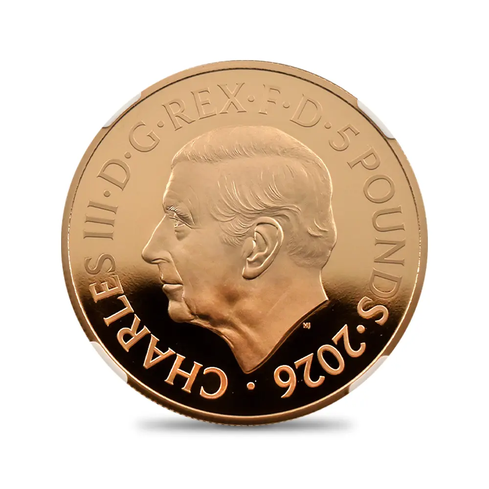 モダンコイン3:6887 イギリス 2026 チャールズ3世 エリザベス2世のコイン肖像シリーズ 第二弾 ヤングエリザベス 5ポンド金貨 ファーストリリース NGC PF69UC チャールズ3世ラベル 箱付き