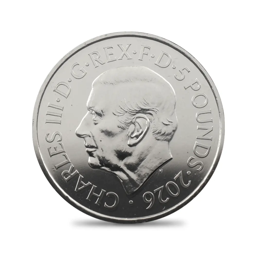 モダンコイン3：6782 イギリス 2026 チャールズ3世 エリザベス2世のコイン肖像シリーズ 第四弾 5ポンドBU白銅貨 未鑑定 パッケージ付き