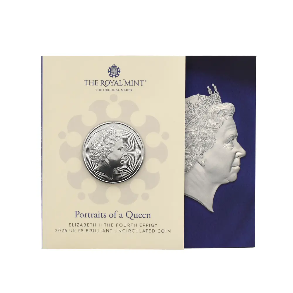 モダンコイン4：6782 イギリス 2026 チャールズ3世 エリザベス2世のコイン肖像シリーズ 第四弾 5ポンドBU白銅貨 未鑑定 パッケージ付き