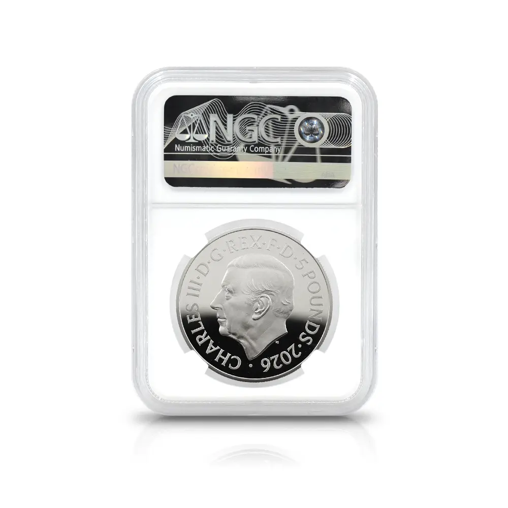 モダンコイン5:6879 イギリス 2026 チャールズ3世 エリザベス2世のコイン肖像シリーズ 第二弾 ヤングエリザベス 5ポンドプルーフ銀貨 発行即日鑑定品 NGC PF70UC 箱付き