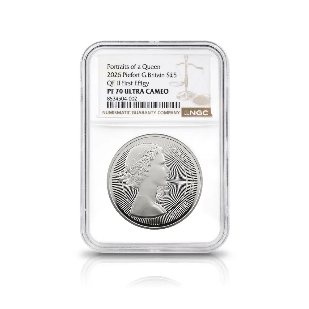 モダンコイン4：6897 イギリス 2026 チャールズ3世 エリザベス2世のコイン肖像シリーズ 第一弾 ヤングヤングエリザベス 5ポンドプルーフピエフォー銀貨 NGC PF70UC 箱付き