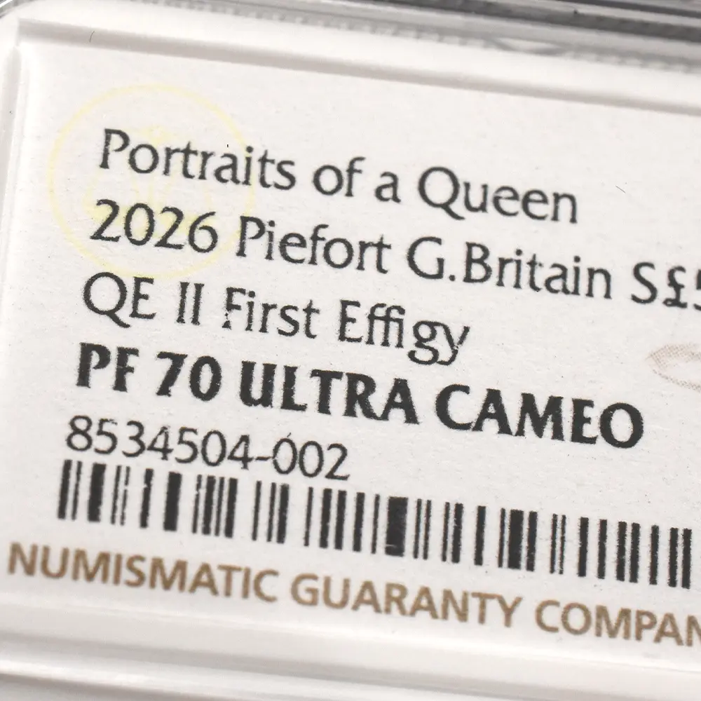 モダンコイン15：6897 イギリス 2026 チャールズ3世 エリザベス2世のコイン肖像シリーズ 第一弾 ヤングヤングエリザベス 5ポンドプルーフピエフォー銀貨 NGC PF70UC 箱付き