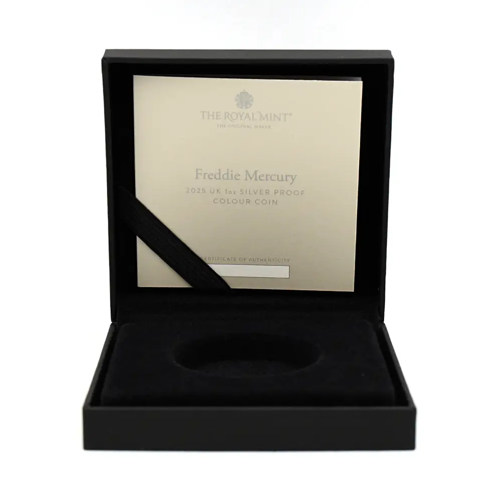 モダンコイン9：6892 イギリス 2025 チャールズ3世 ミュージックレジェンド第12弾 フレディ・マーキュリー 2ポンド1オンスカラー銀貨 ファーストリリース NGC PF70UC 箱付き