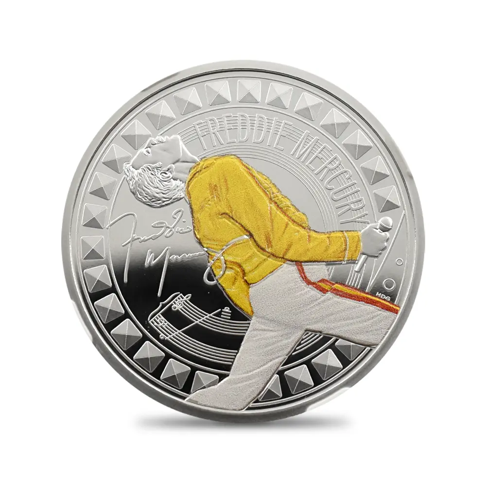 モダンコイン2:6881 イギリス 2025 チャールズ3世 ミュージックレジェンド第12弾 フレディ・マーキュリー 2ポンド1オンスカラー銀貨 NGC PF70UC 箱付き