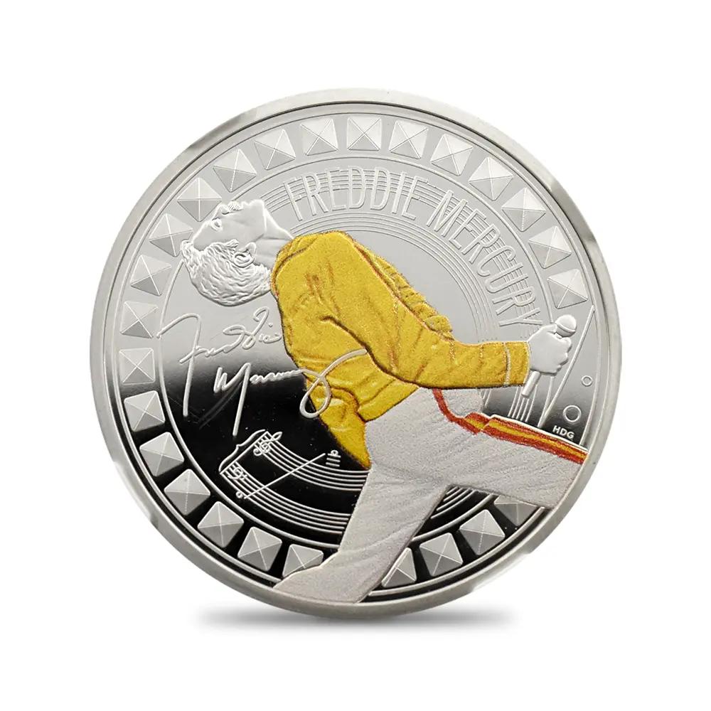 モダンコイン2：6880 イギリス 2025 チャールズ3世 ミュージックレジェンド第12弾 フレディ・マーキュリー 2ポンド1オンスカラー銀貨 NGC PF69UC 箱付き