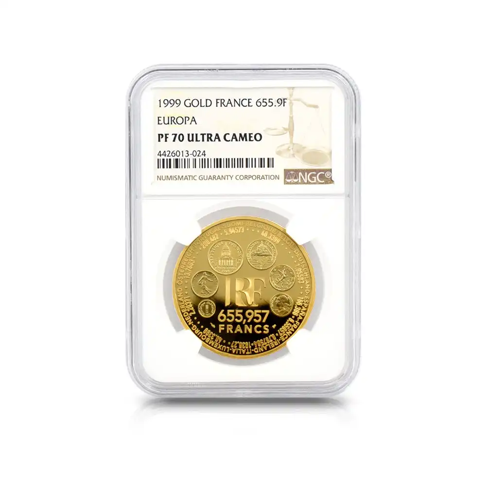 モダンコイン4：4279 フランス 1999 ヨーロッパ通貨統合記念 655.957フラン金貨 NGC PF70UC