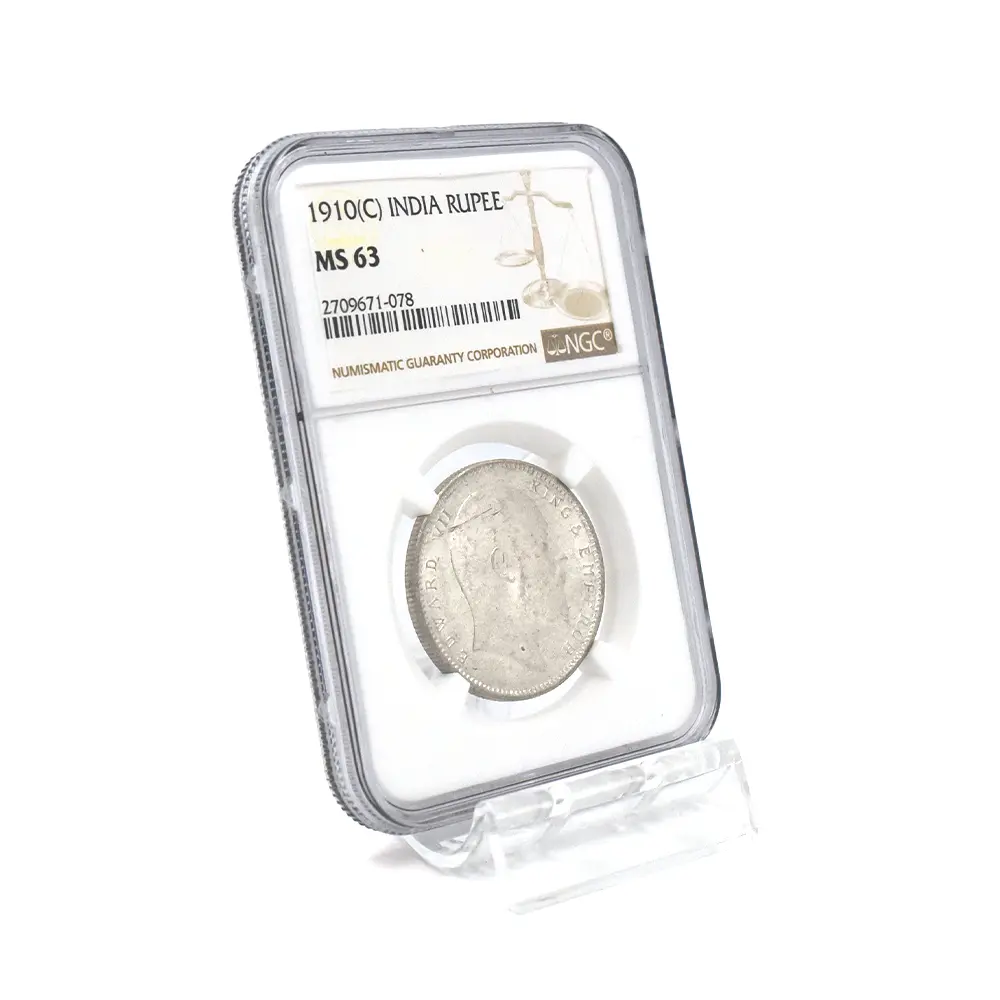 アンティークコイン6：5542 英領インド 1910C エドワード7世 ルピー銀貨 NGC MS63